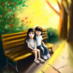 دختر و پسر  روی نیمکت پارک