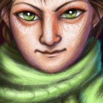 خانمی زیبا و چشم رنگی با شال سبز و خفن