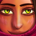 خانمی زیبا و چشم رنگی با شال و روسری