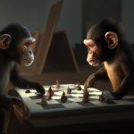 دو میمون در حال شطرنج باز قردن با یکدیگر