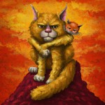 گربه ای در بغل گرگ قرمز بر روی کوهی از طلا