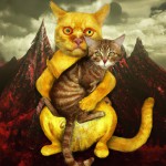 گربه ای در بغل گرگ قرمز بر روی کوهی از طلا