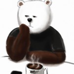 خرس در حال خوردن قهوه