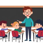 یک استاد در حال تدریس که دانشجو ها به شدت از مطالب لذت بردن