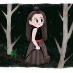 یک دختر با لباس سیاه در جنگل