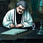 تصویر فارابی در حالی که دارد کتاب می نویسد