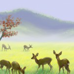 گله آهوان در چمن زار