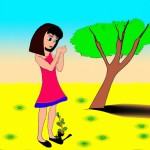 یک دختر زیبا در حال نگاه کردن به درخت است