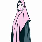 تصویر یک بانوی با حجاب اسلامی با پوشش عبای بلند و روسری گلدار طرح اسلیمی