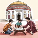 یک آخوند، در مسجد، همراه با 4 بچه