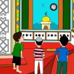 یک آخوند، در مسجد، همراه با 4 بچه