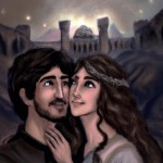 یک زوج عاشق در دوره ساسانیان همدیگر را در آغوش گرفتند و با لبخند همدیگر را نگاه میکنند