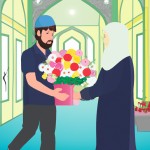 مردی که در حرم امام رضا با عشق و علاقه دسته گلی به همسر محجبه خود می دهد و از او تشکر می کند