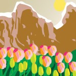نقاشی کوهستان با گل لاله