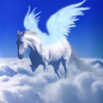 اسب سفید بالدار
 بالای ابرها در حال پرواز