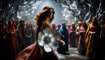 یک چاقو فرو رفته در قلب یک دختر بسیار زیبا  ایرانی که بخشی از چاقو از بدنم بیرون زده و به شکل گل دیده میشه و در حال راه رفتن هست و همه مردم دنیا حیرت زده نگاهش میکنن