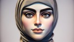 چهره ی دختر ایرانی با چشمان کشیده ، دماغ کشیده سر بالا ، لب های غنچه و صورت نرمال