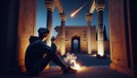 جوانی پشت به پاسارگاد ایستاده و سیگار میکشد و شهاب سنگی به زمین نزدیک میشود
