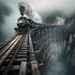 یک قطار در حال عبور از روی یک پل وحشتناک