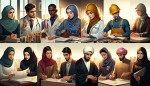 تصویری از جوانان ایرانی اسلامی به روز موفق در مشاغل مختلف با قومیتهای مختلف با لباس شغلی مثل پزشکی ، مهندسی ، طلبه گی ، کشاورز ، کارگر و... در کنار هم با حجاب اسلامی
