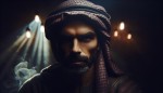 یک مرد ایرانی با چهره ای مرموز در محیط تاریک
