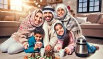 خانواده تهرانی خوشحال در خانه، گرمای خانه با رادیاتور، زمستان