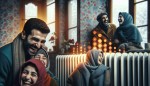 خانواده تهرانی خوشحال در خانه، گرمای خانه با رادیاتور، زمستان