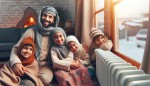 خانواده تهرانی خوشحال در خانه، گرمای خانه با رادیاتور، زمستان