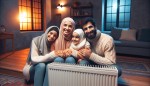 خانواده تهرانی خوشحال در خانه، گرمای خانه با رادیاتور، زمستان