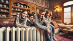 خانواده تهرانی خوشحال در خانه، گرمای خانه با رادیاتور، زمستان