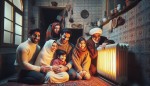 خانواده تهرانی خوشحال در خانه، گرمای خانه با رادیاتور، زمستان