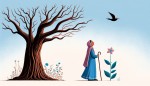 سارا با حوصله از کنار درخت تنومندی که خشک و بی‌برگ بود قدم می‌زد. او تصمیم گرفت در کنار گلی که در کنار درخت بود ایستاده و به پرنده‌ای که در آسمان پرواز می‌کرد، نگاه کند.
