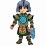 Cartoon Iranian child boy with cyber armor  full length