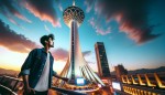 مرد اهنی در کنار برج میلاد