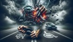 تصویری ترسناک طراحی کنید که مردم را از قربانی شدن در تصادفات رانندگی هشدار دهد و ایمی رانندگی ر ترویج دهد.