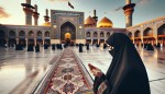 یک خانم باچادر سیاه و روبنده در حرم امام حسین