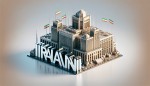 3D realistic famous building of Iranian Capital city,
real color of building with words "Iranian" in 3D
style and shinny glass effect writen. and flag. with
white background