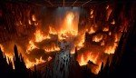 تصویر جهنم همراه با سوختن انسانها و فرار انسانها از آتش