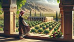 یه پسر نوجوان روی ایوان خانه‌ای تاریخی وایساده و دارد به مزرعه سیب و انگور نگاه می‌کند و به صورت سه رخ است.

فضای این تصویر در ایران پیش از اسلام است و لطفا به صورت ریلستیک باشد 

لباس پسر به صورت لباس ساسانیان باشه و این پسشر شبیه ساسانیان لباس پوشیده باشه