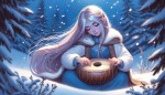 یه دختر مو بلند در نواختن ساز تار برام بساز که تو برف نشسته و ساز میزنه