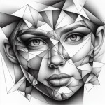 چهره یک دختر بسیار زیبا،ادغام شده با اشکال هندسی