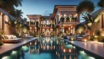 یک استخر زیبا شنا در یک ویلای زیبا.
