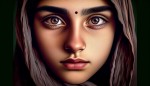 دختری افغان یه خال روی پیشانیش چشمانی قهوه ای قد بلند کلاس هشتم