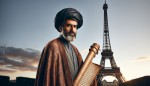 سعدی شاعر ایرانی در کنار برج ایفل