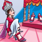 زن سی ساله با کفش پاشنه بلند قرمز در مجلس تاج گذاری شاه جهان است
