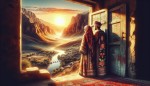 مردم اقوام مختلف ایرانی از نمای پشت در یک دشت بزرگ در حال نگاه کردن به طلوع خورشید نمای نزدیک