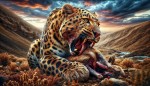 یوزپلنگ ایرانی درحال خوردن قطری ها
