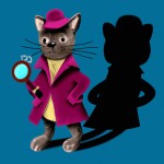 یک نقاشی گربه سیاه دوبعدی با لباس کاراگاهی