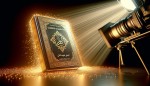 عکس کتاب صحیفه سجادیه روی رحل .با جلد نورانی و درخشان