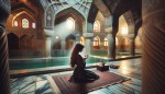 یک دختر زیبای ایرانی مشغول عبادت در حرم